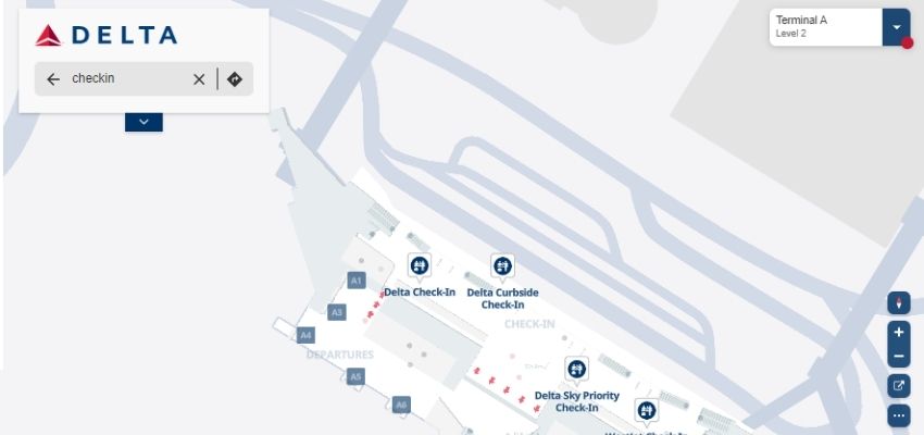 An illustration of Delta Airlines airport map at Boston Logan International Airport 