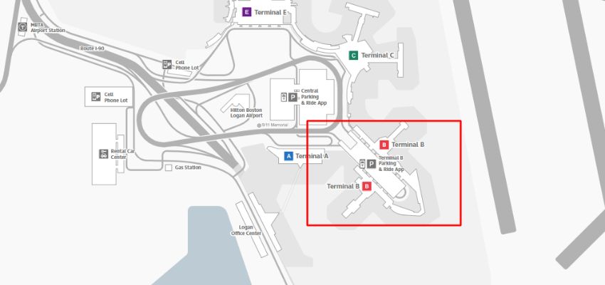 An illustration of the Boston Logan Airport map