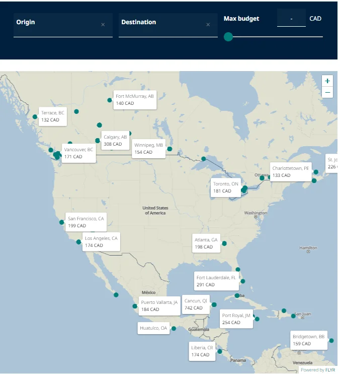 WestJet LAX Destinations Map   