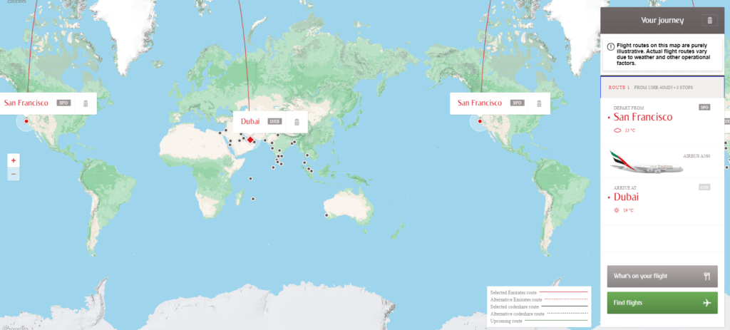 Emirates SFO Destinations Map  